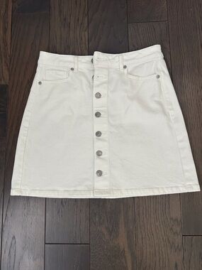 LOFT White Button-Front A-Line Skirt